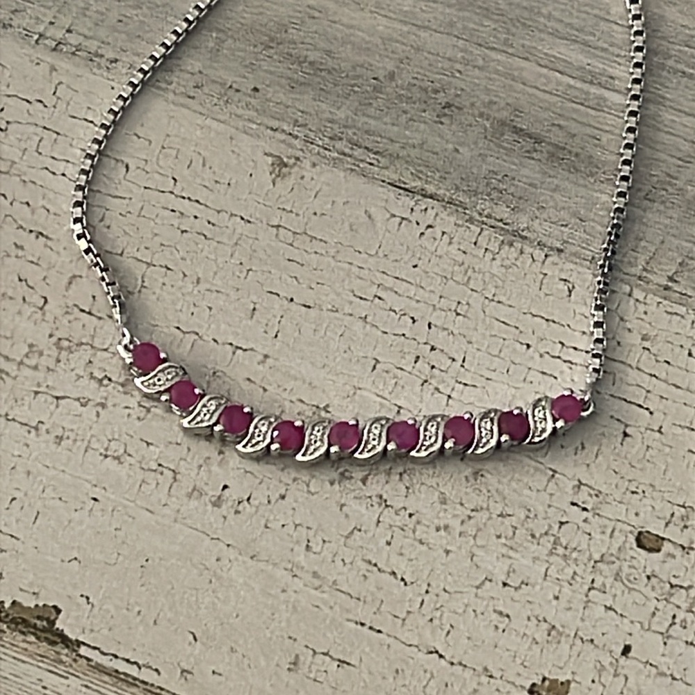 Beautiful Genuine Ruby And White Topaz Sterling Silver Adjustable Bracelet. - Picture 2 of 4